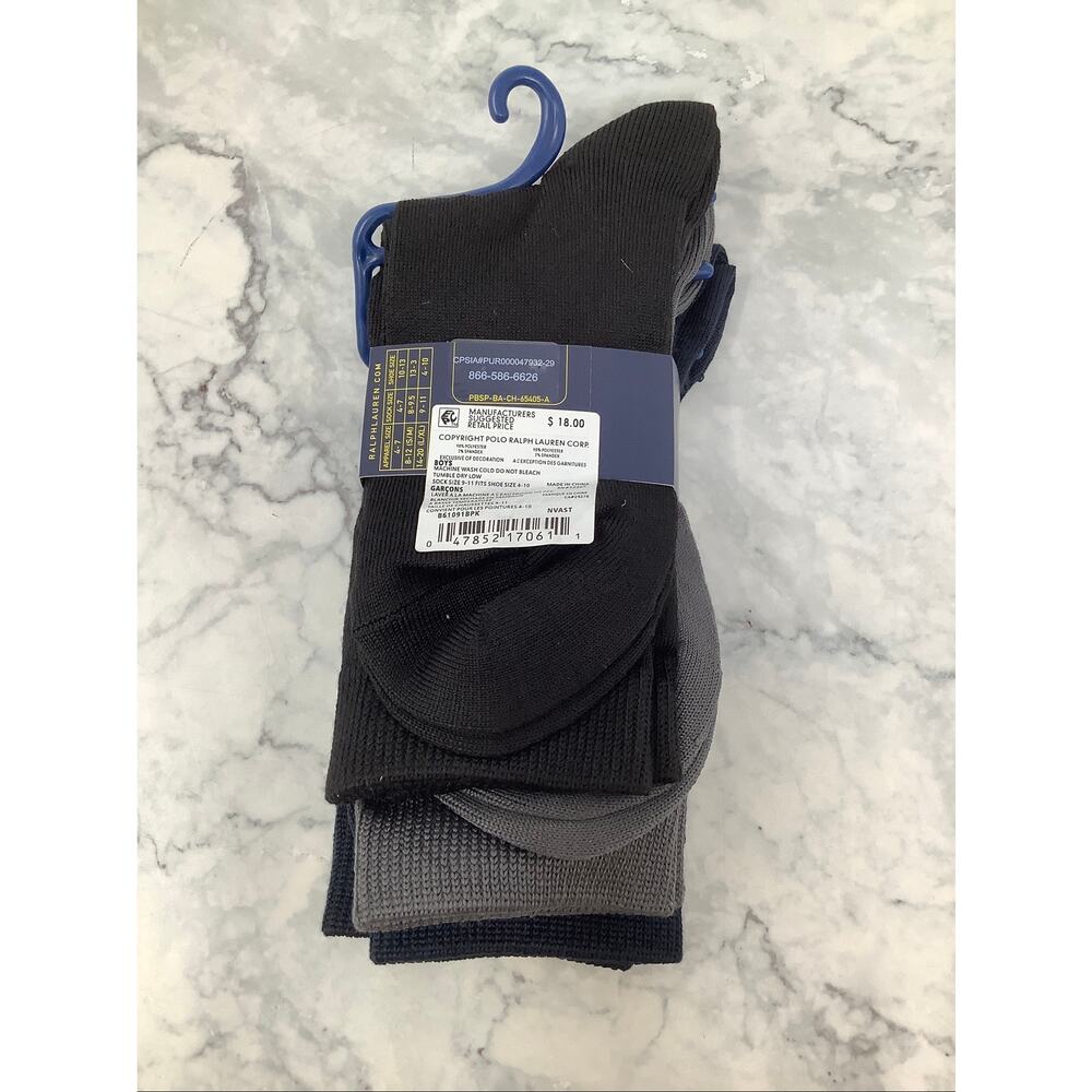 Polo Ralph Lauren Boys 9-11 Assorted 3 Pack Classic Super Soft Crew Socks OS9-33 - Picture 4 of 6